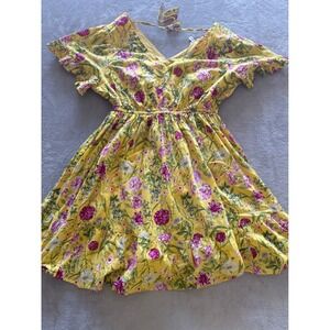 Terra & Sky Women's 0X (14W)‎ Floral Dress Yellow Pink Ruffle Short Sleeve